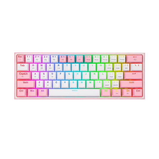 Teclado Mecánico Redragon K616-RGB-SP WP Fizz Pro 60% / Switch Red / Blanco-Rosa